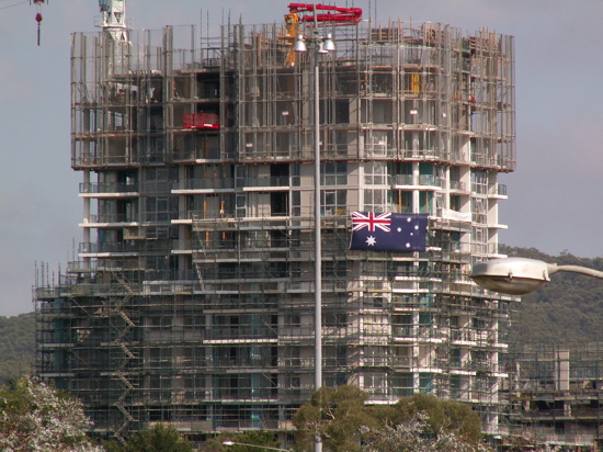 Australian flag on a construction site.