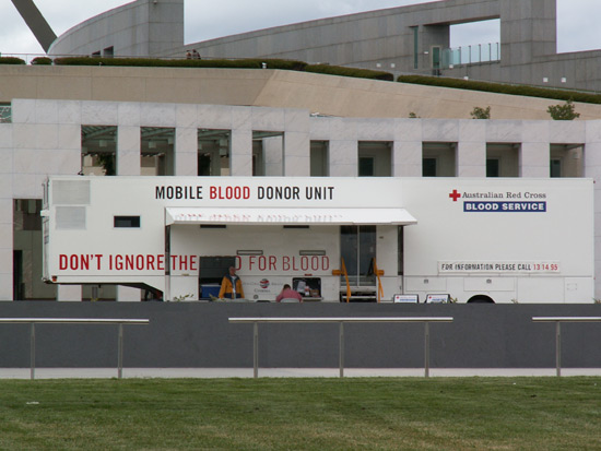 Mobile blood bank on parliament forecourt